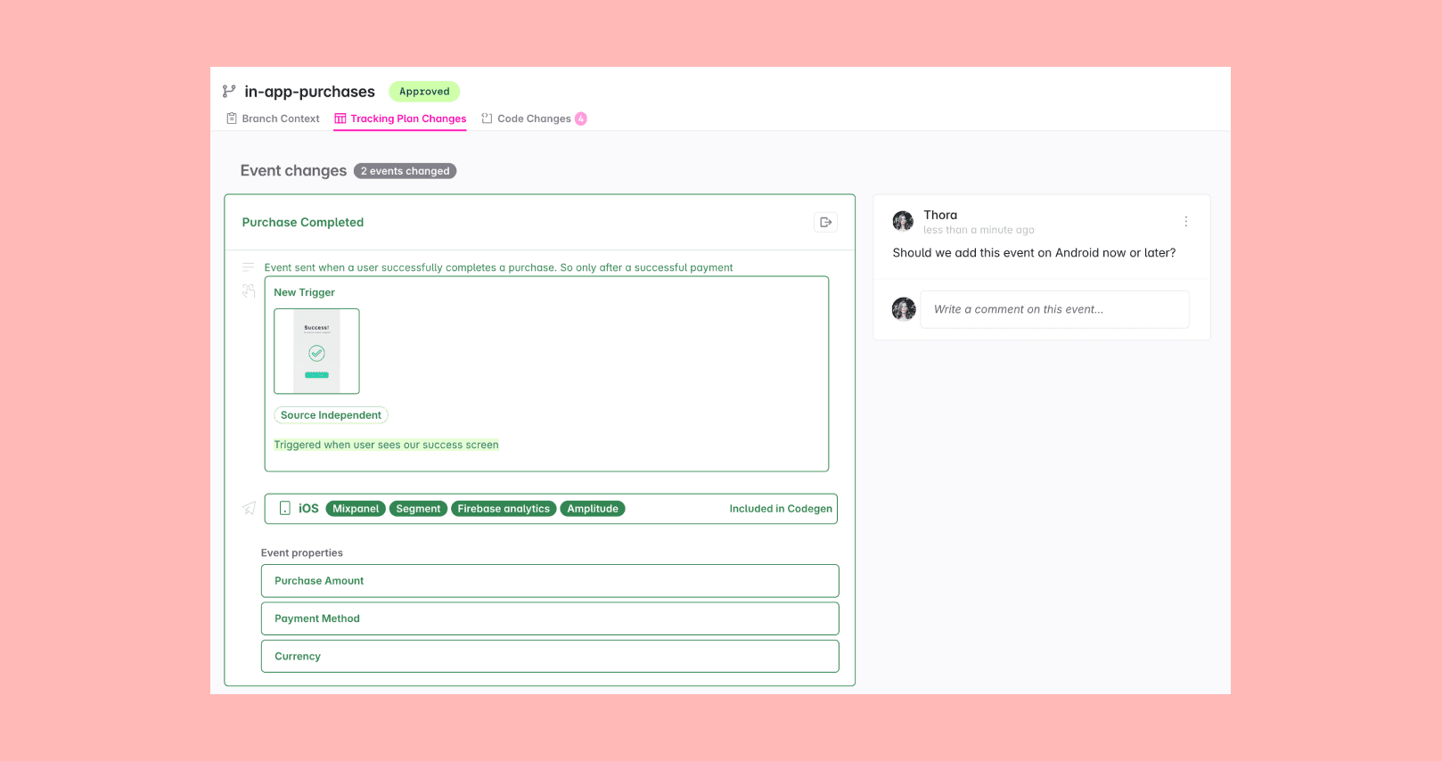 Tracking plan changes tab